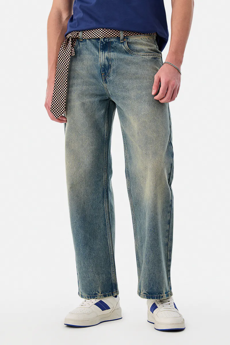 Vintage Blue Washed Relaxed Fit Jeans