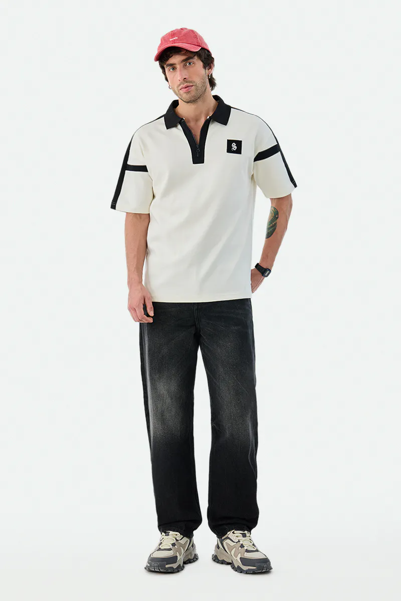 Oversized Printed Zipper Polo T-Shirt - view 3