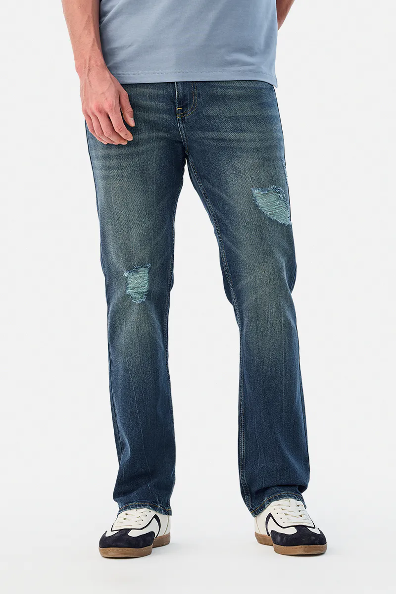 Distressed Blue Straight Fit Jeans