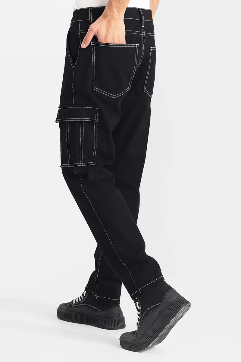Black Cargo Jeans with Contrast Stitch