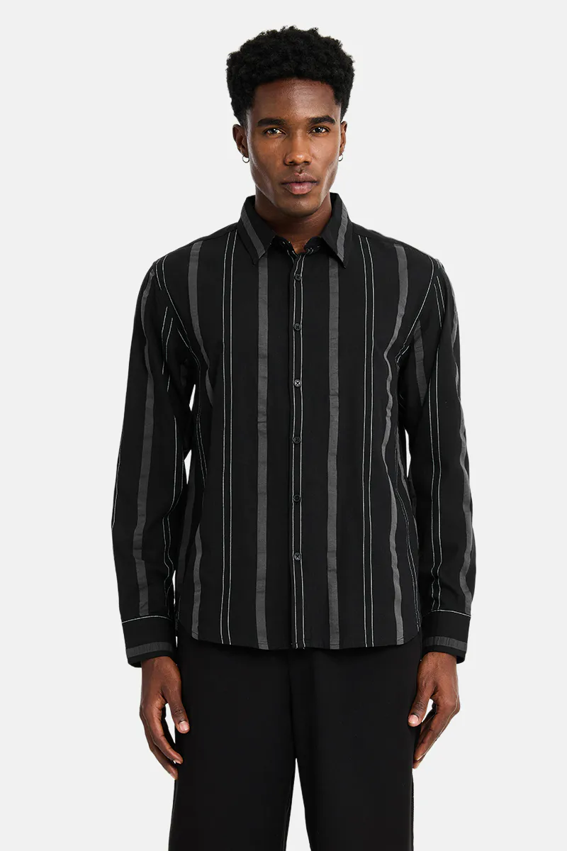 Slim Fit Shirt – Black Vertical Stripe - view 4