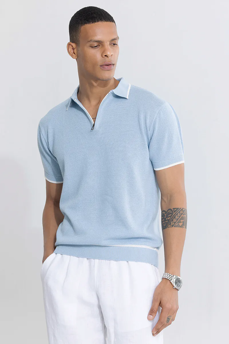 Slim Fit Polo T-Shirt – Textured Sky Blue - view 3