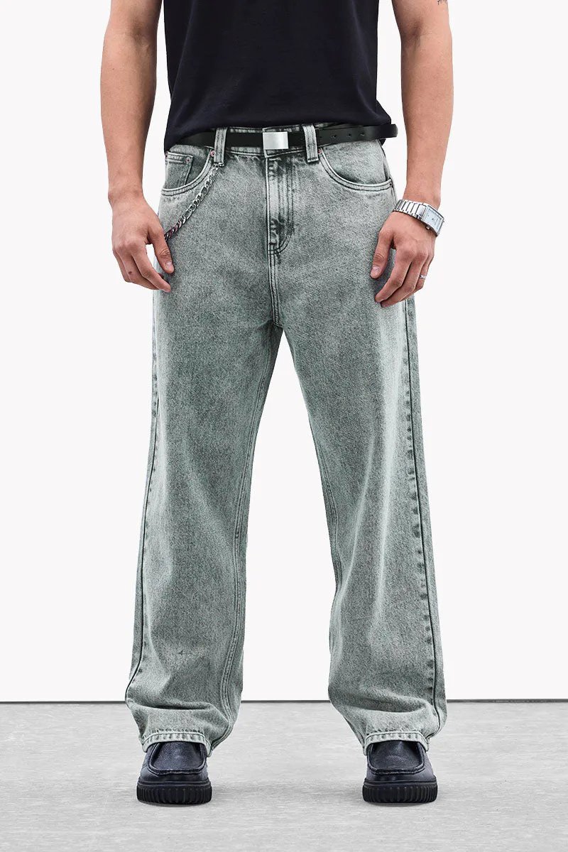 Washed Olive Grey Relaxed Fit Jeans