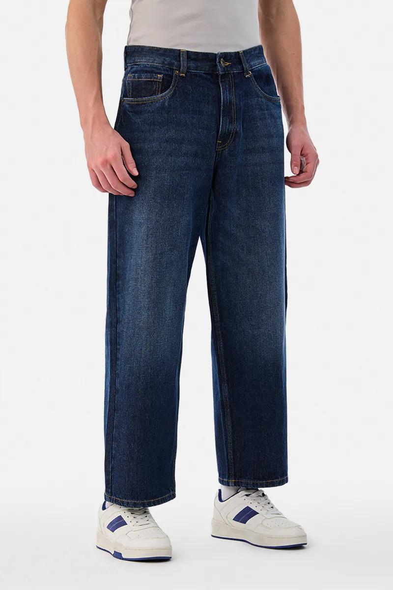 Dark Blue Washed Relaxed Fit Jeans - view 2