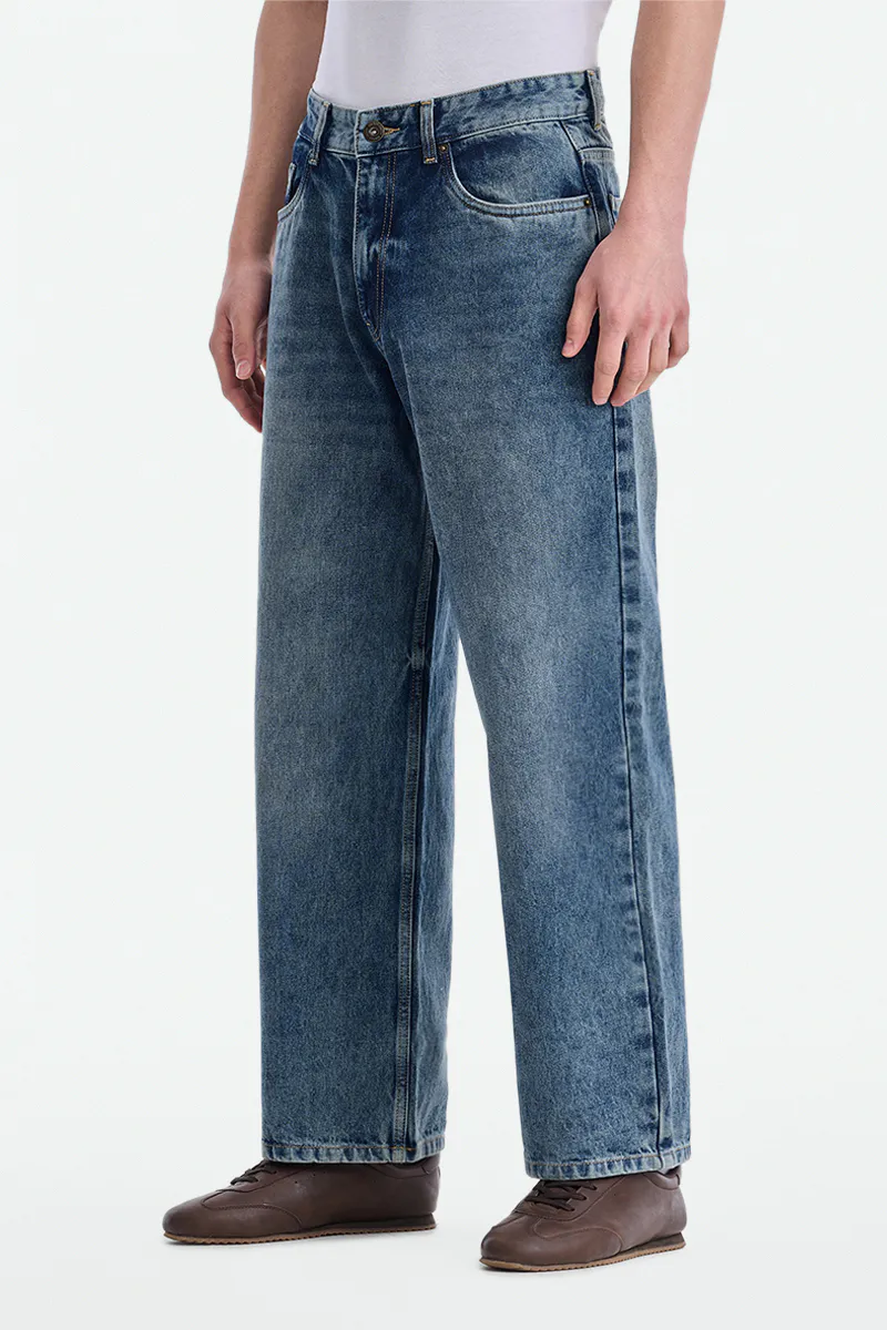 Mid Blue Washed Wide Fit Jeans - view 2