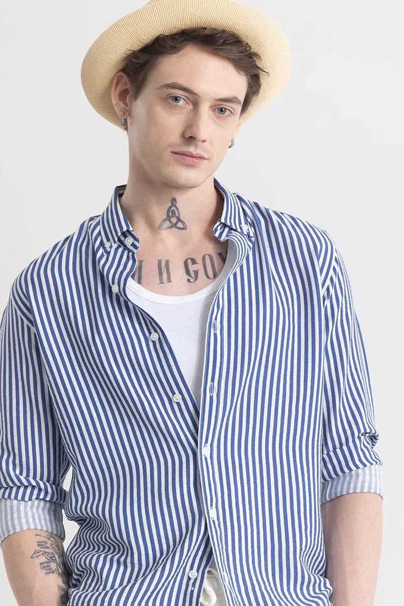 Fit Shirt – Blue & White Vertical Stripe - view 4