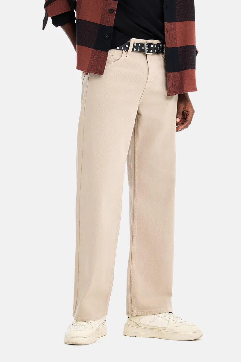 Beige Wide-Leg Jeans