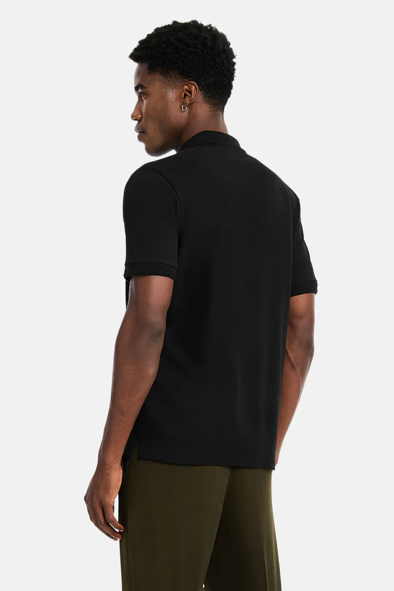 Slim Fit Polo T-Shirt – Classic Black Zip Collar - view 4