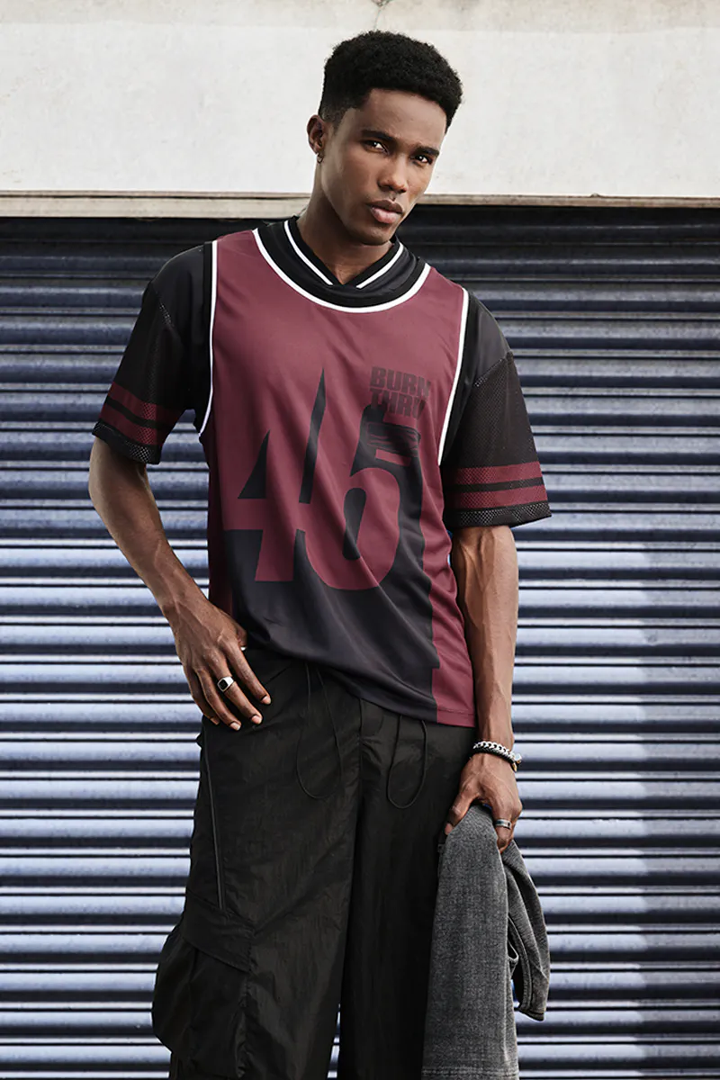 Relaxed Fit Jersey T-Shirt – Burgundy & Black