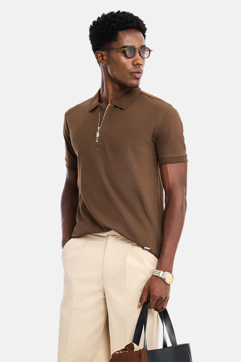 Slim Fit Polo T-Shirt – Coffee Brown