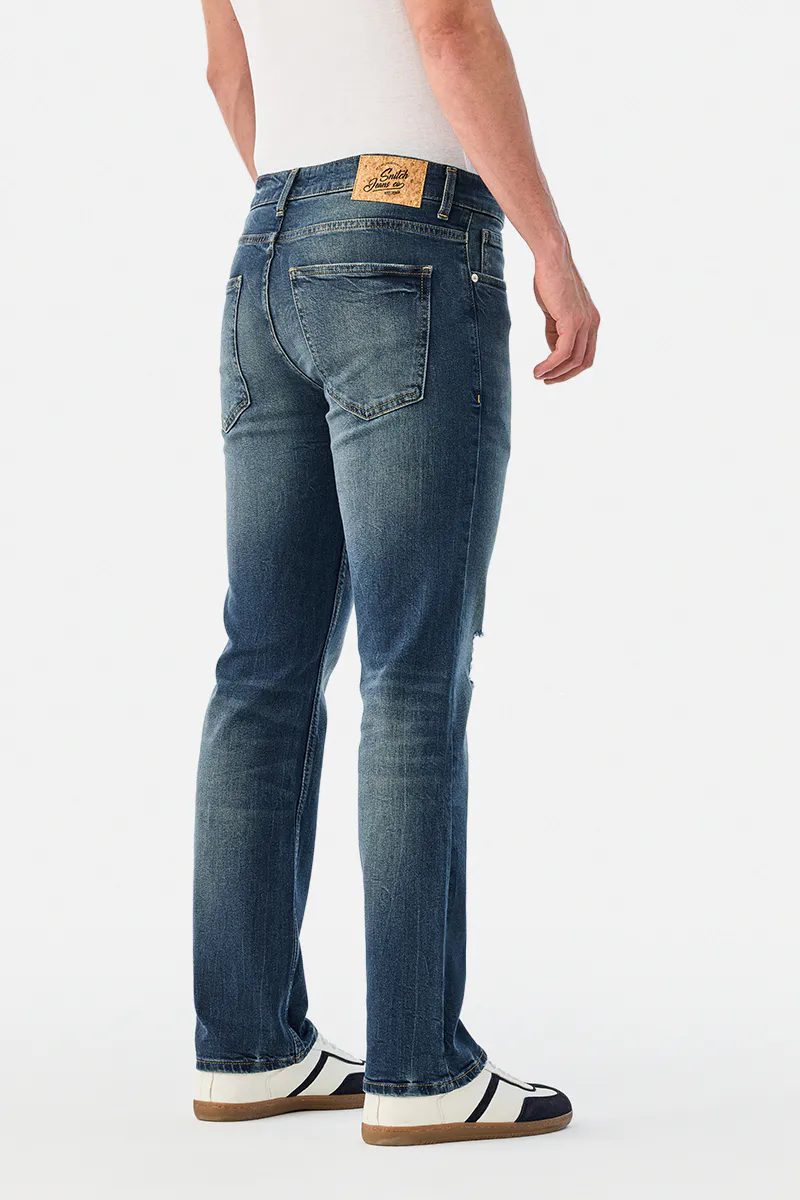 Distressed Blue Straight Fit Jeans - view 3
