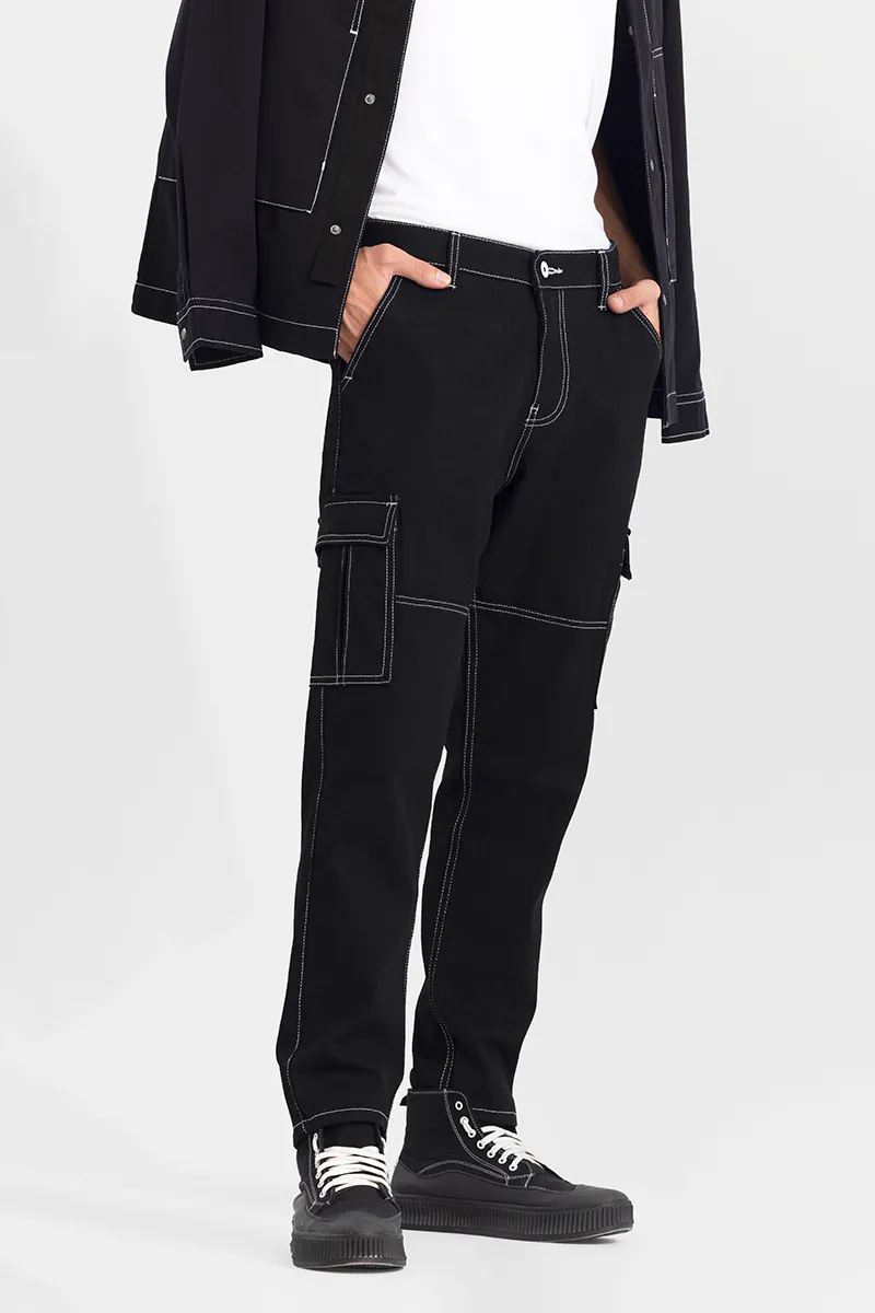 Black Cargo Jeans with Contrast Stitch - view 2