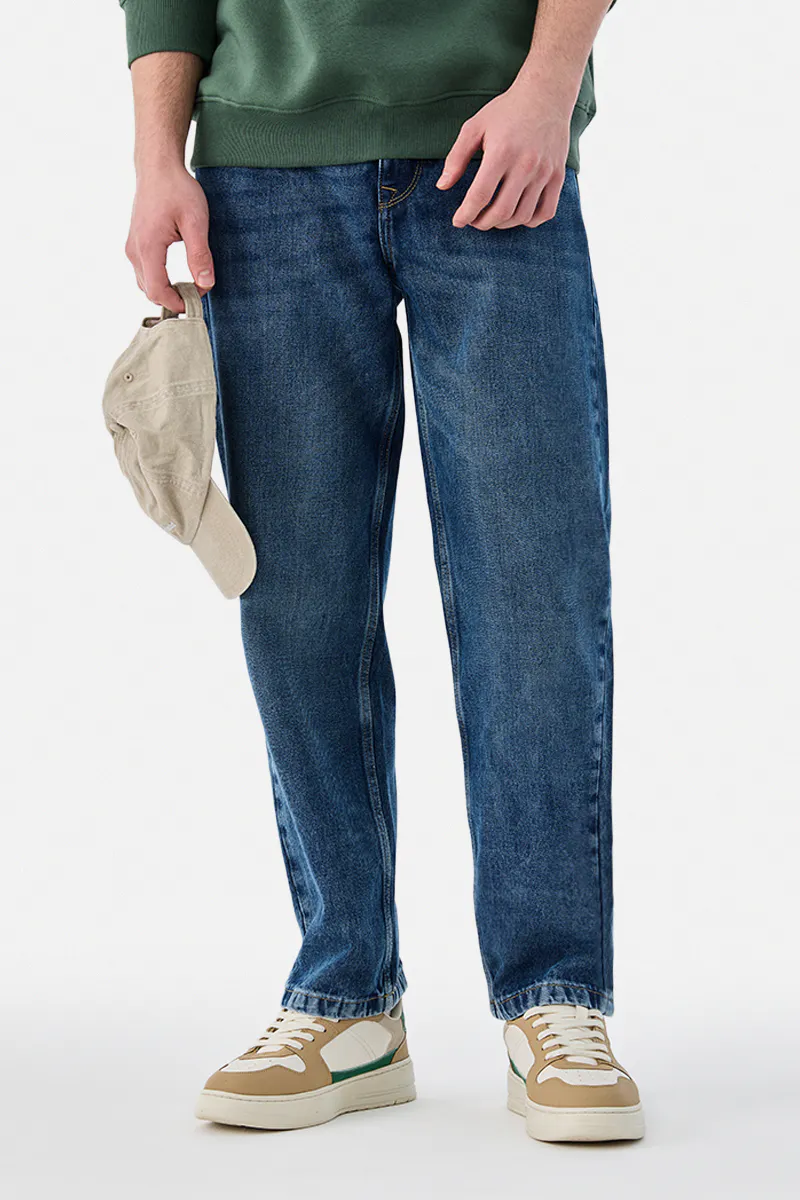 Mid Blue Washed Straight Fit Jeans