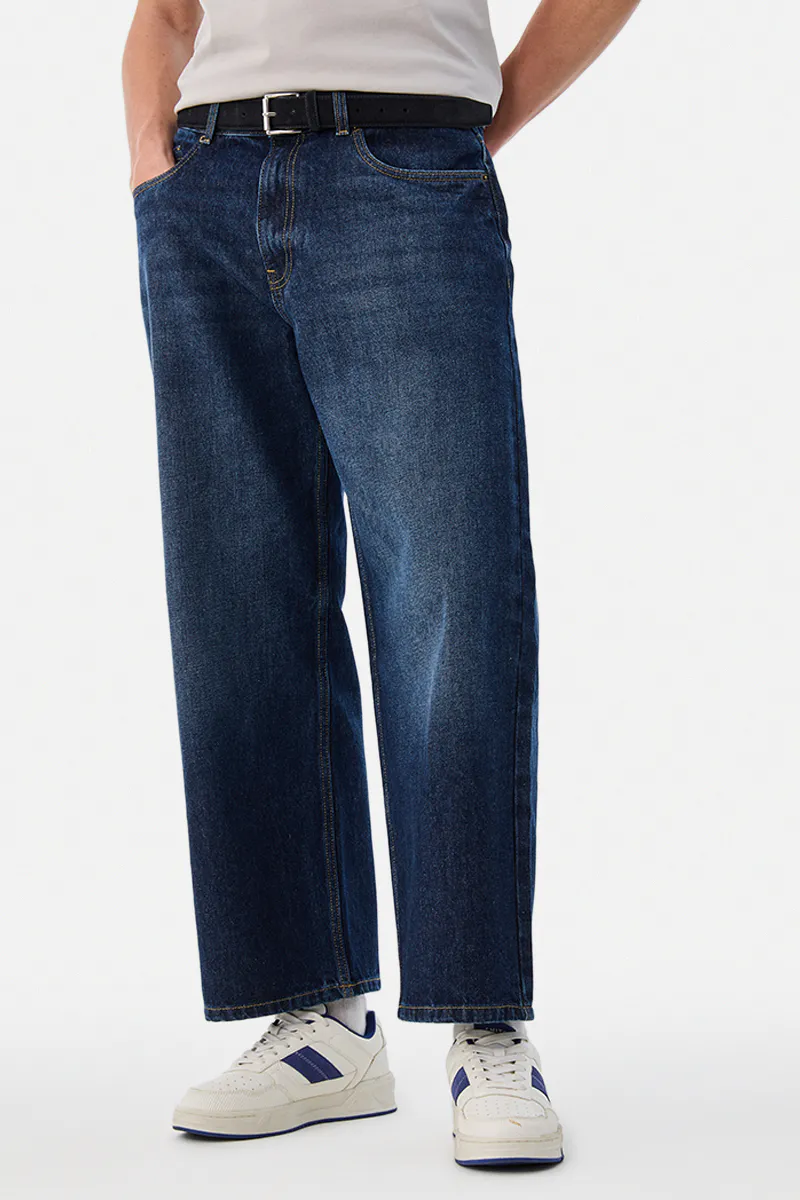 Dark Blue Washed Relaxed Fit Jeans
