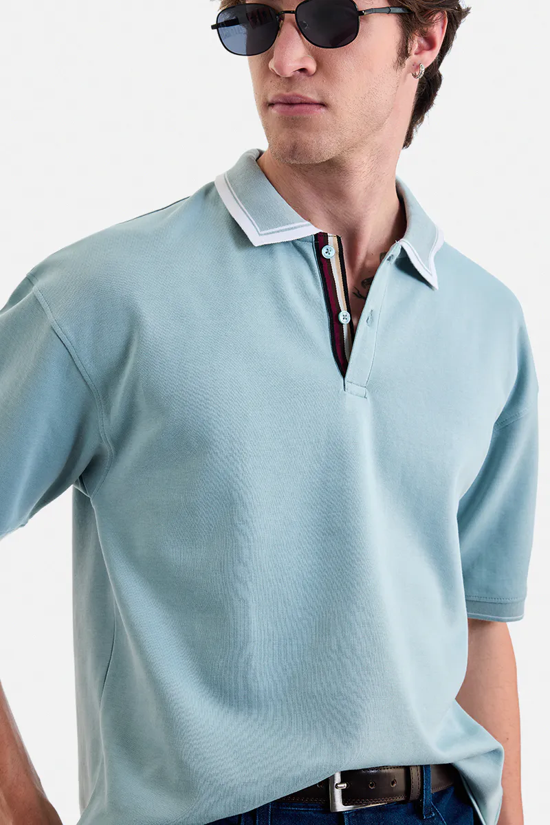 Relaxed Fit Polo T-Shirt – Dusty Blue - view 2