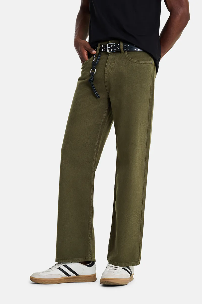 Olive Green Wide-Leg Jeans