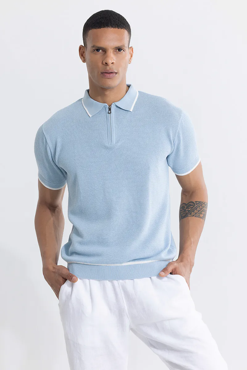 Slim Fit Polo T-Shirt – Textured Sky Blue - view 2