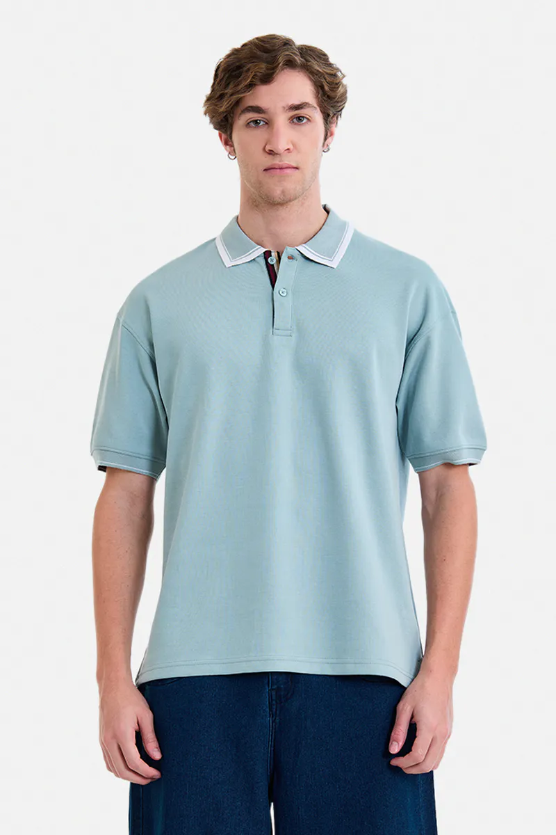 Relaxed Fit Polo T-Shirt – Dusty Blue - view 3