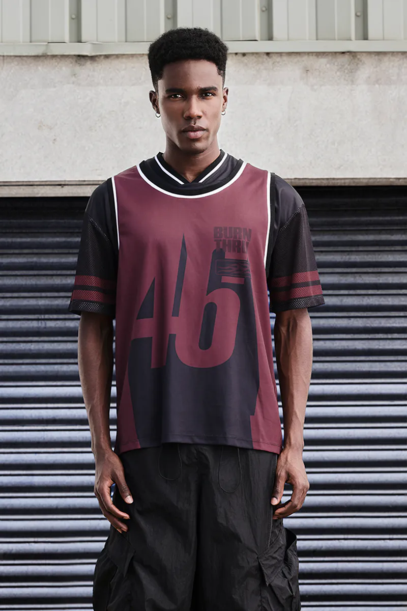 Relaxed Fit Jersey T-Shirt – Burgundy & Black - view 4