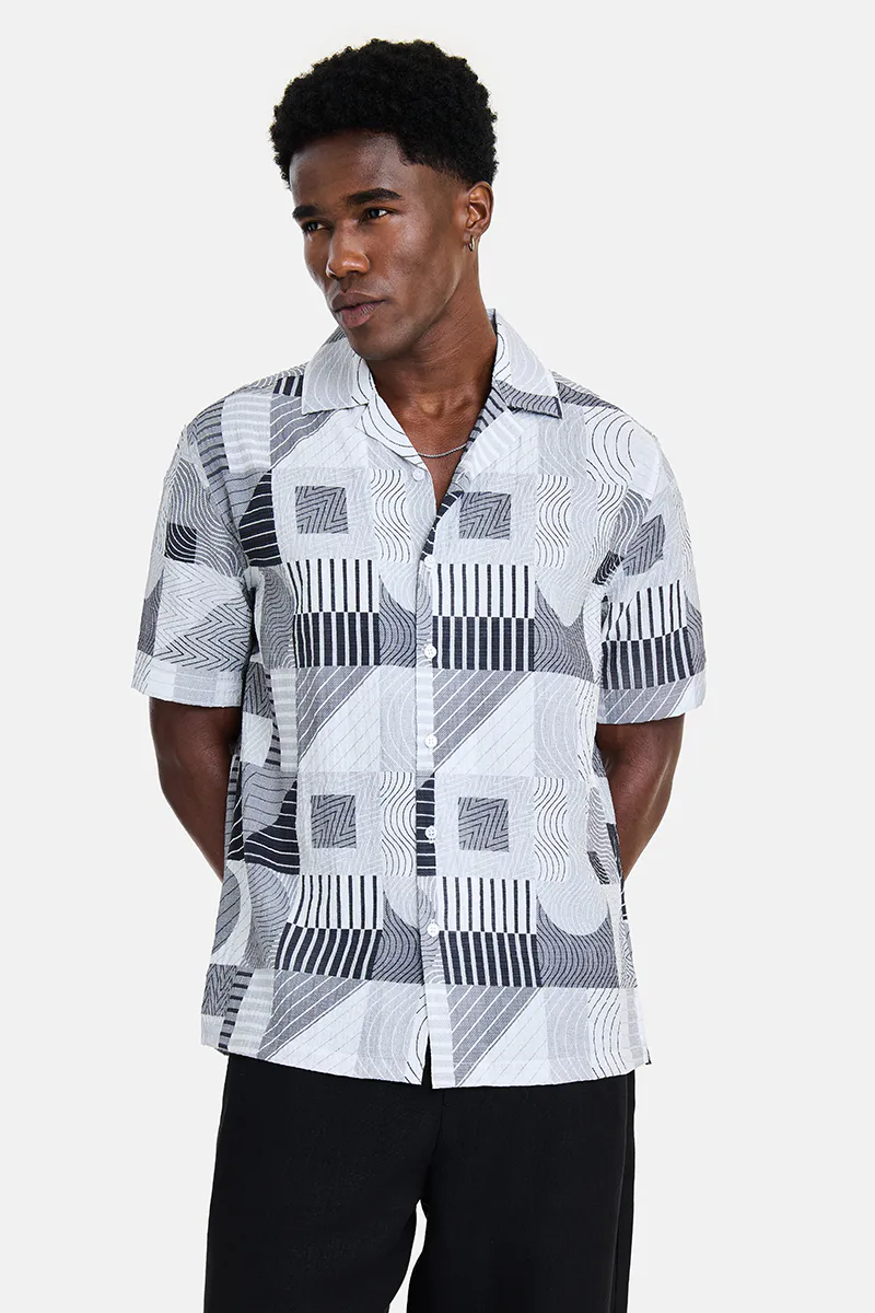 Relaxed Fit Shirt – Grey Abstract