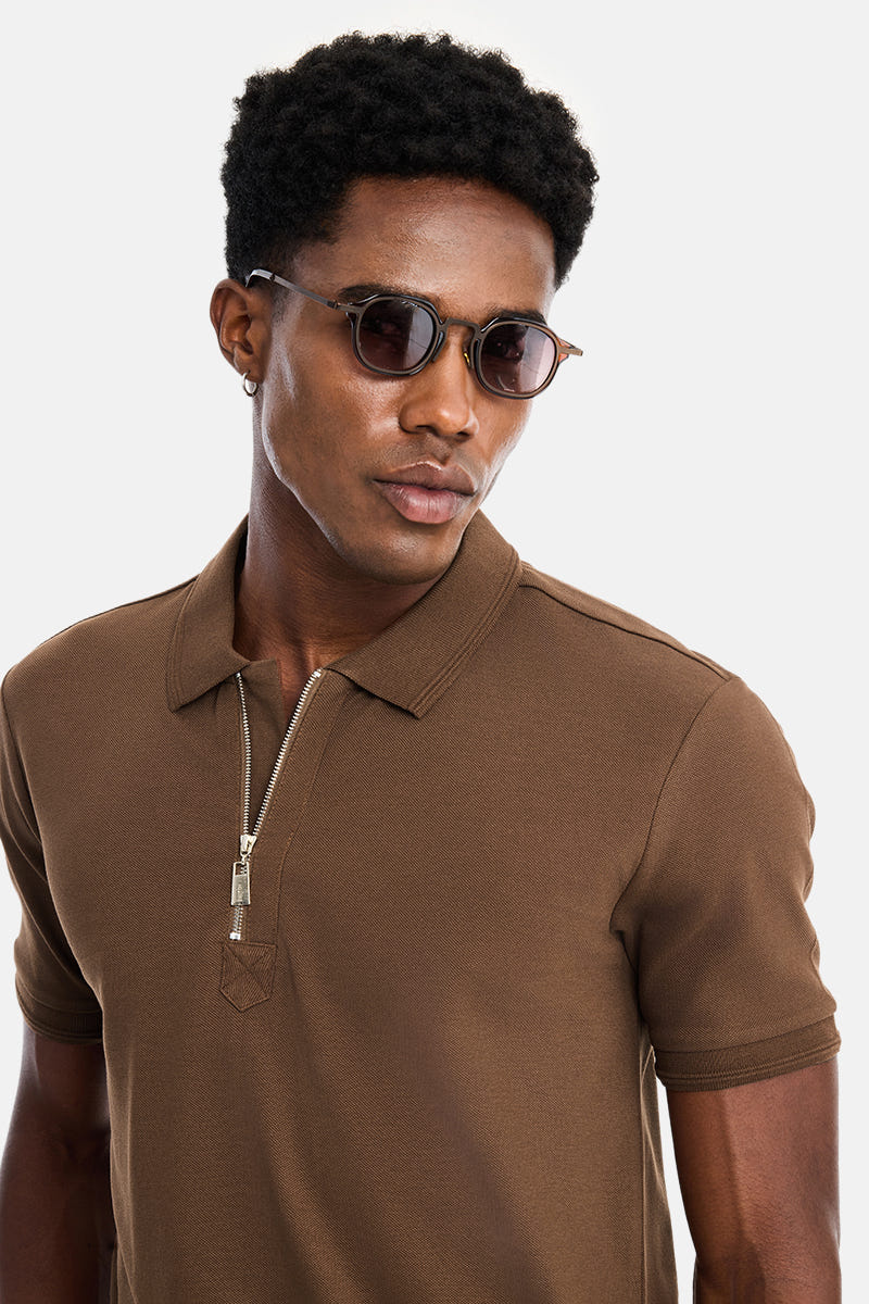 Slim Fit Polo T-Shirt – Coffee Brown - view 3