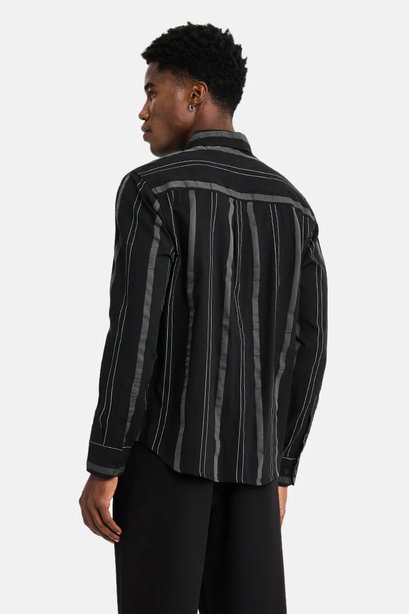 Slim Fit Shirt – Black Vertical Stripe - view 3