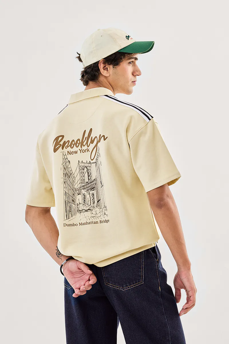 Brooklyn Graphic Polo T-Shirt – Beige