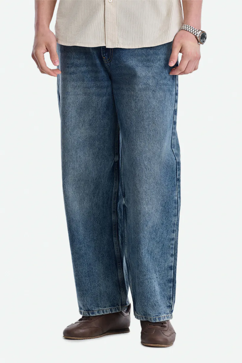 Mid Blue Washed Wide Fit Jeans