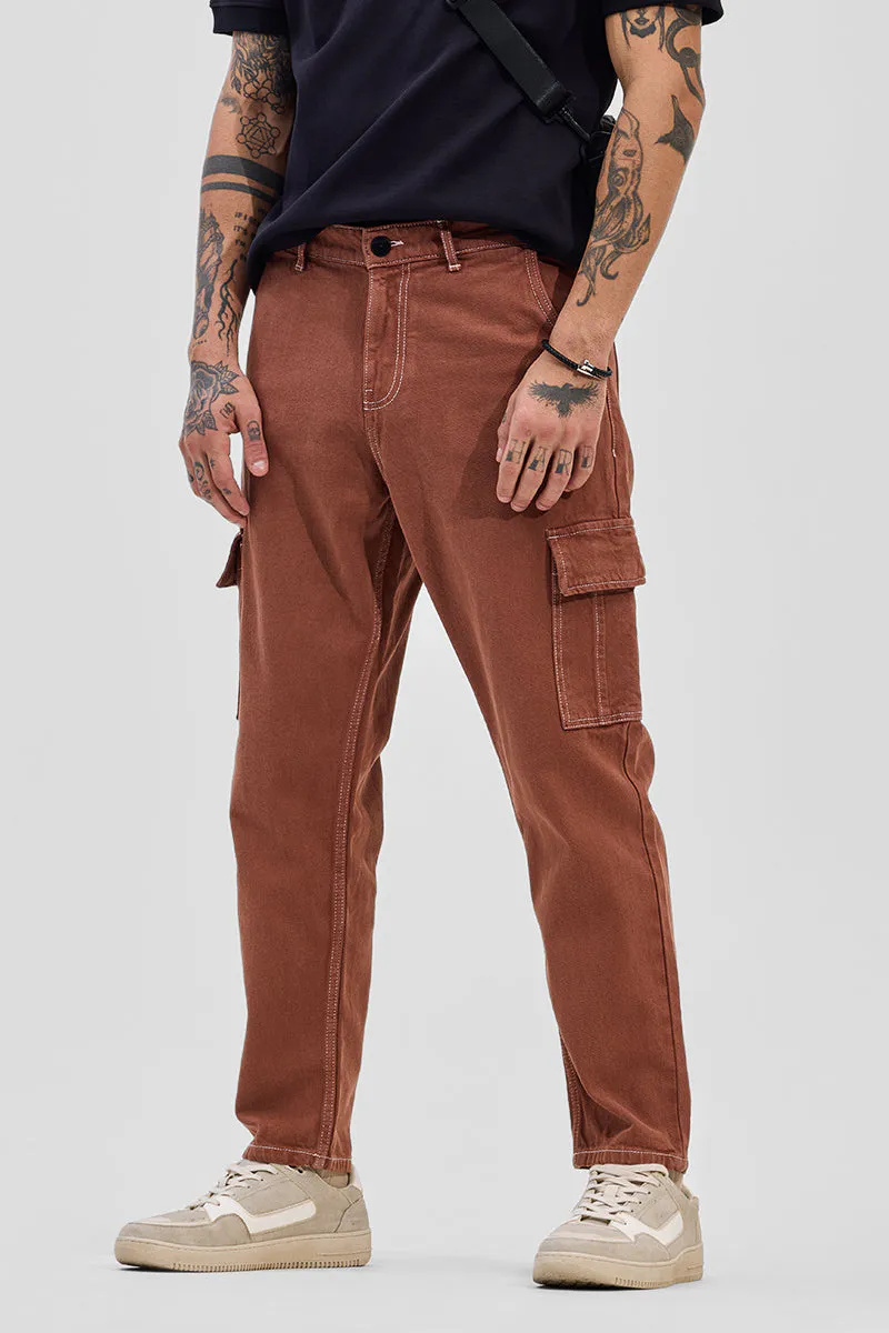 Rust Brown Cargo Jeans - view 3