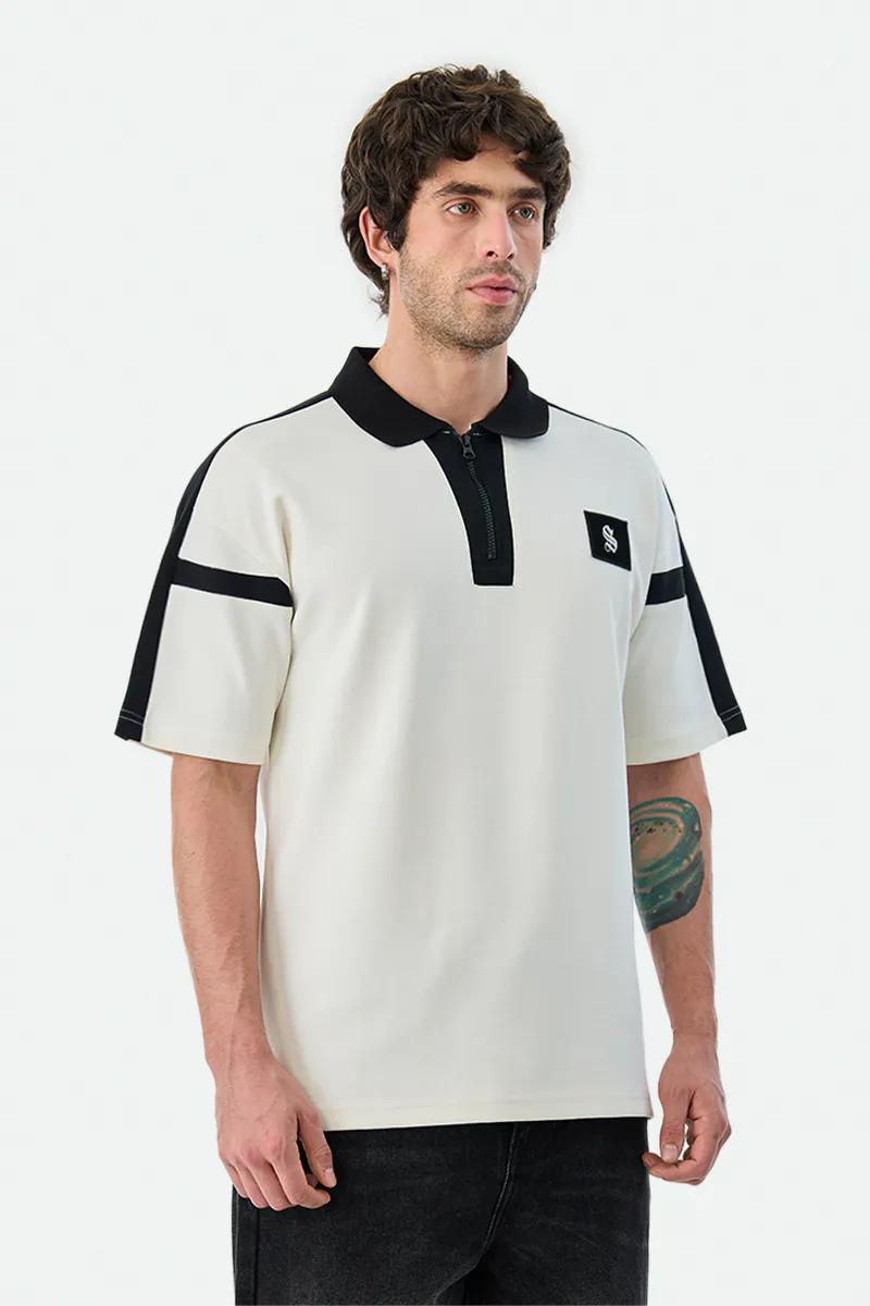 Oversized Printed Zipper Polo T-Shirt - view 2