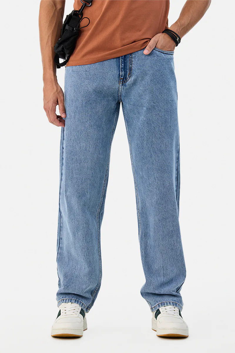 Light Blue Washed Straight Fit Jeans