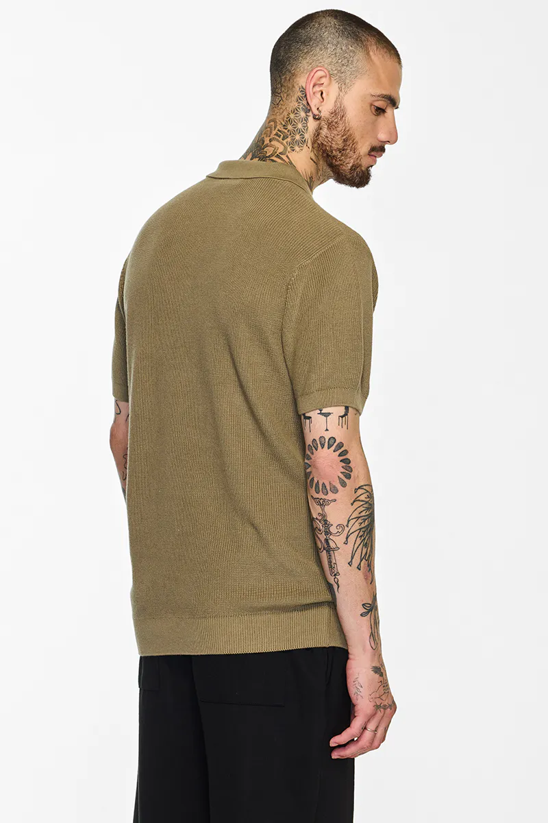 Slim Fit Polo T-Shirt – Textured Olive Brown - view 4