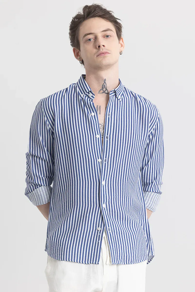 Fit Shirt – Blue & White Vertical Stripe - view 2
