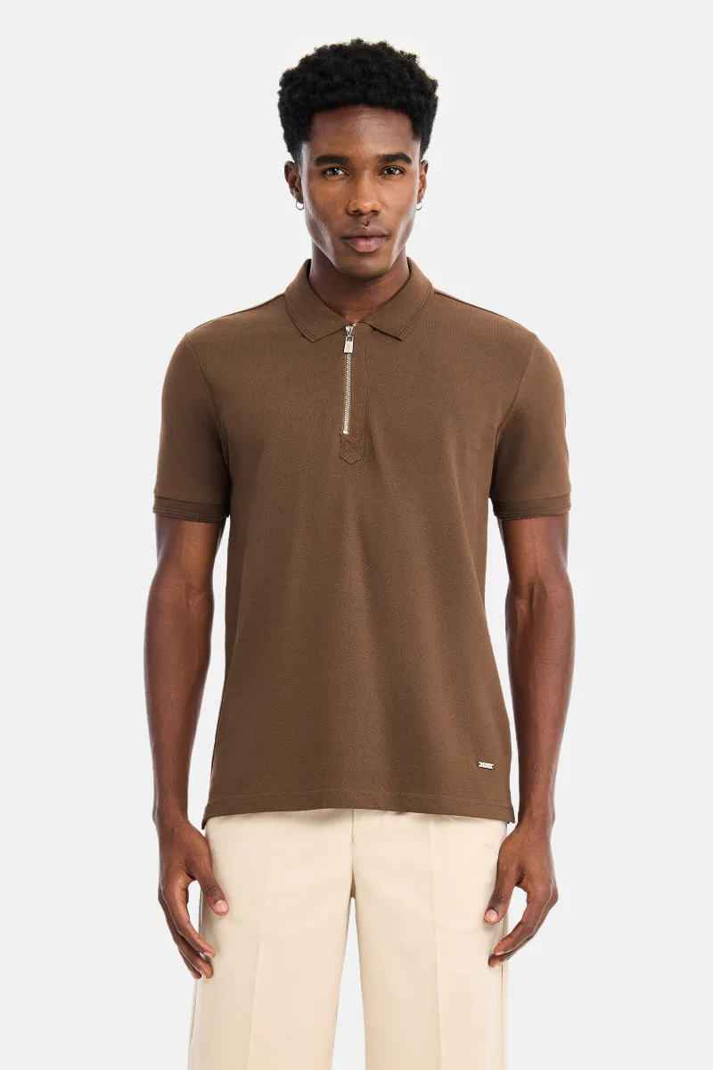 Slim Fit Polo T-Shirt – Coffee Brown - view 2