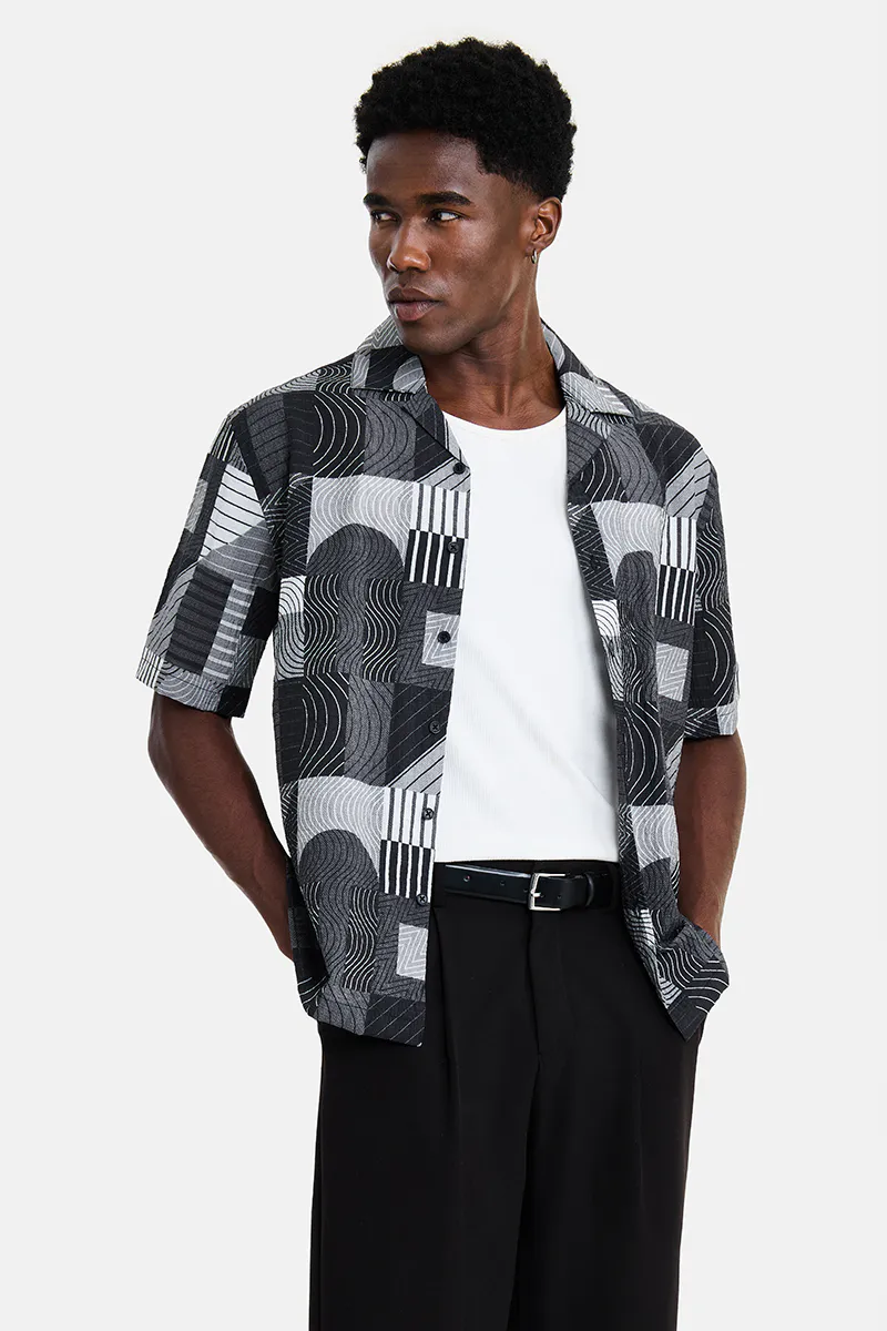 Relaxed Fit Shirt - Monochrome Abstract