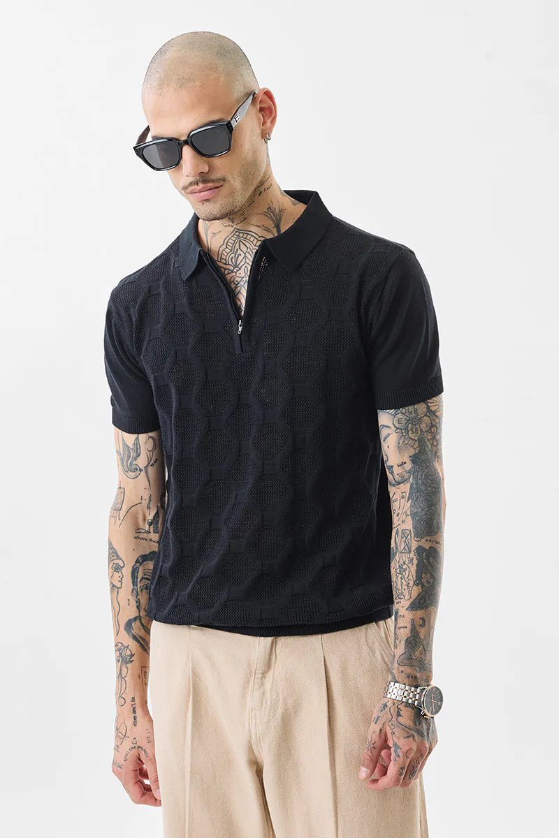 Classic Knit Polo T-Shirt – Black Minimal - view 3