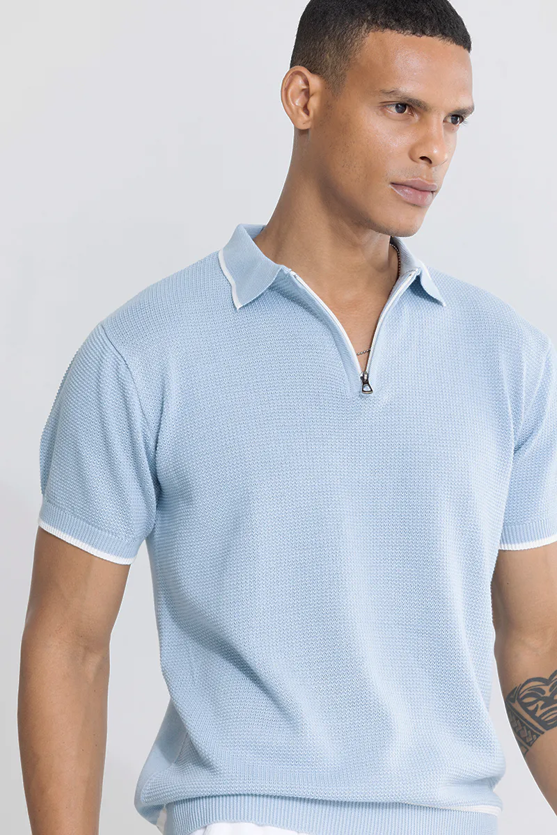 Slim Fit Polo T-Shirt – Textured Sky Blue