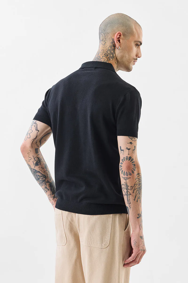 Classic Knit Polo T-Shirt – Black Minimal - view 4