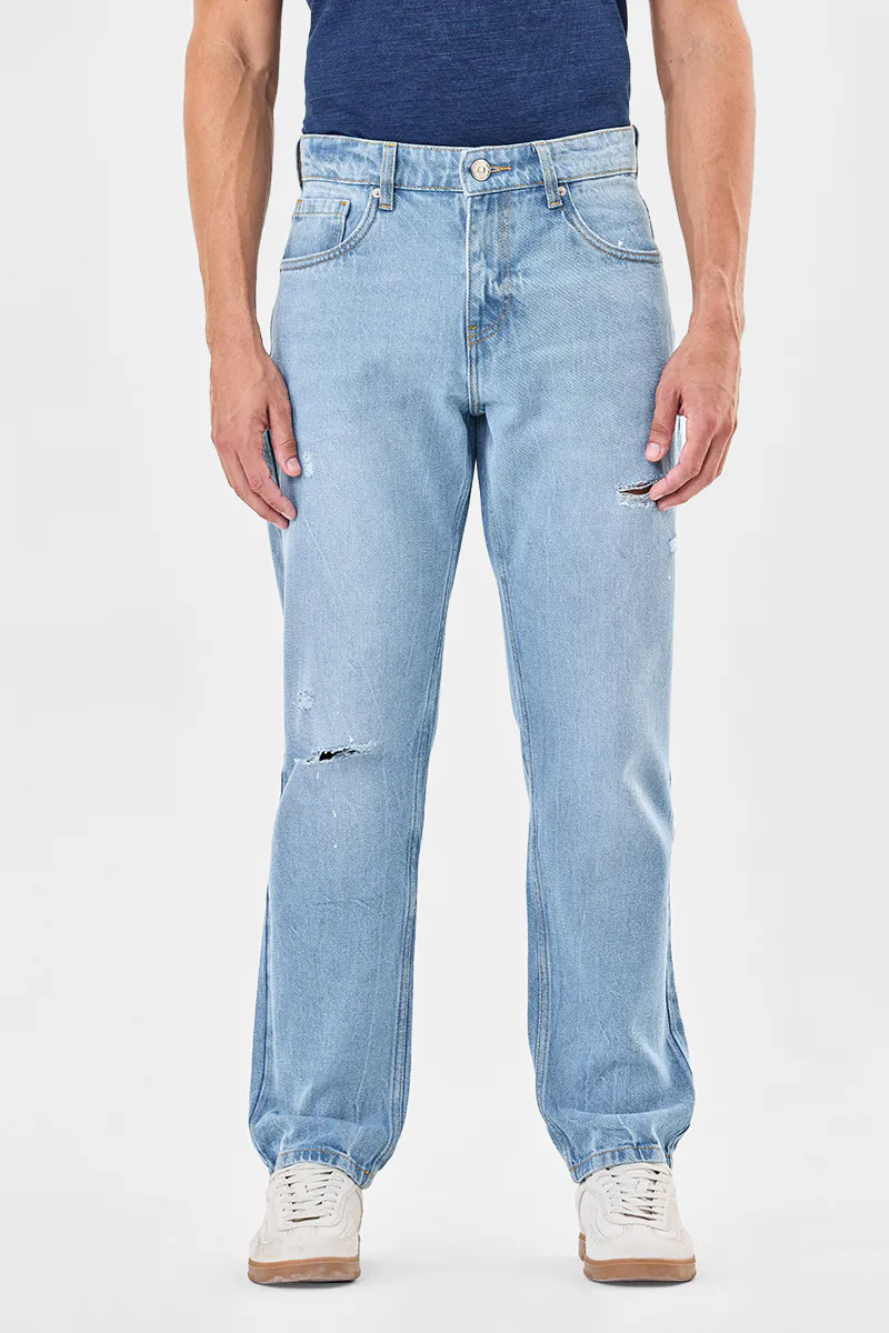 Light Wash Distressed Denim Jeans - view 2