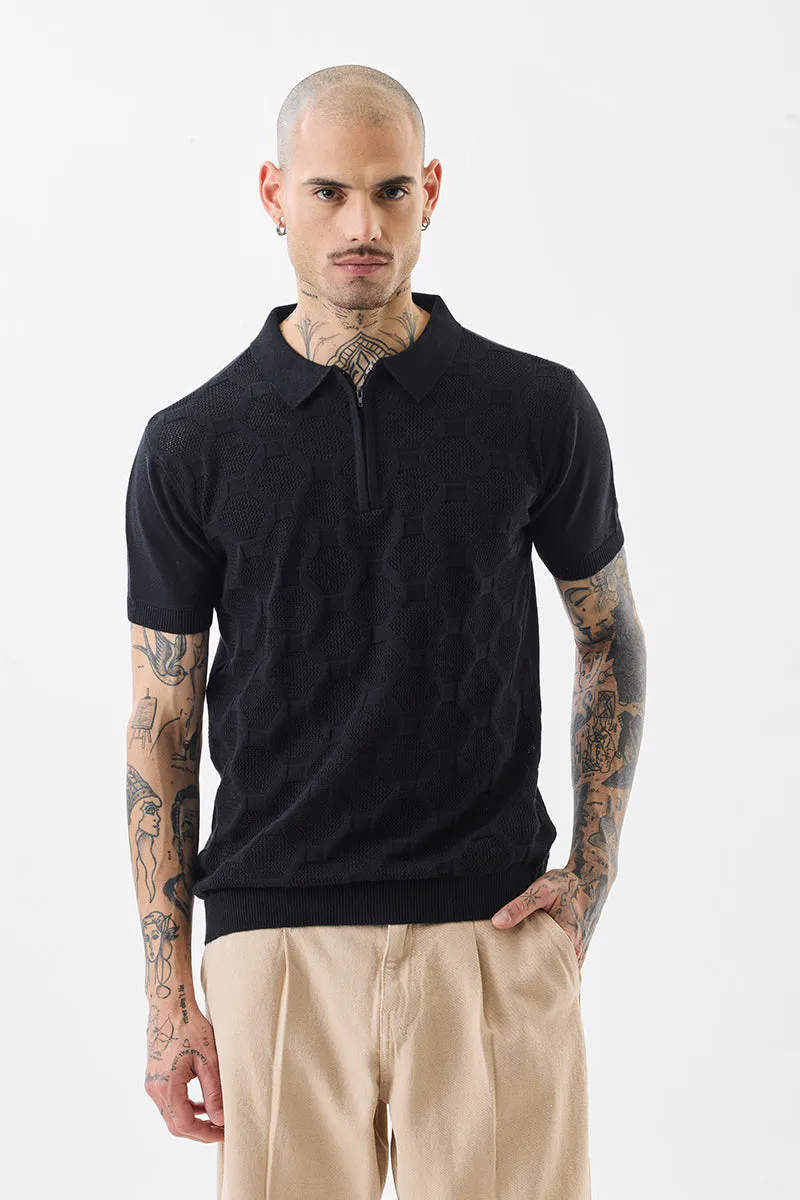 Classic Knit Polo T-Shirt – Black Minimal - view 2