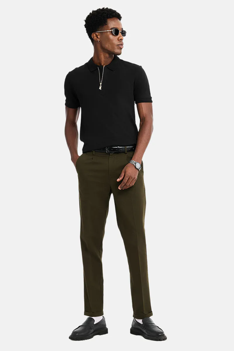 Slim Fit Polo T-Shirt – Classic Black Zip Collar - view 2