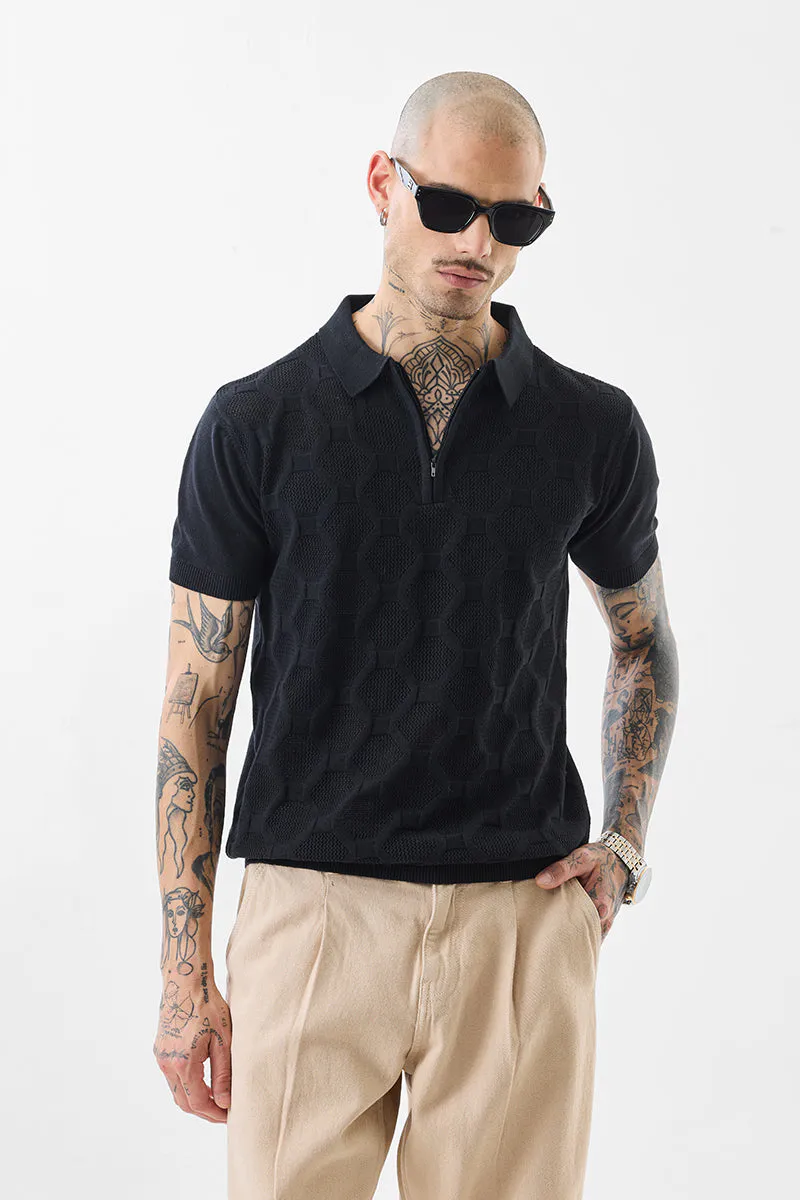 Classic Knit Polo T-Shirt – Black Minimal