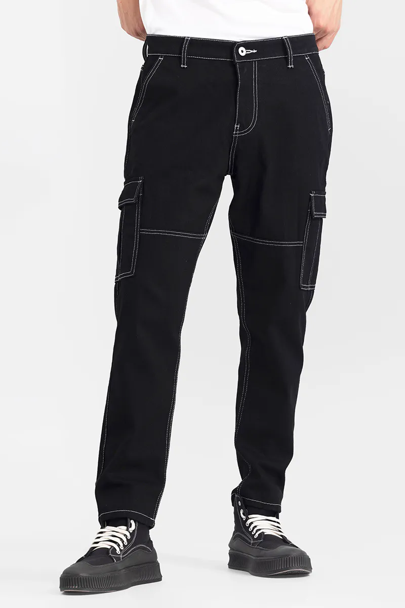 Black Cargo Jeans with Contrast Stitch - view 3