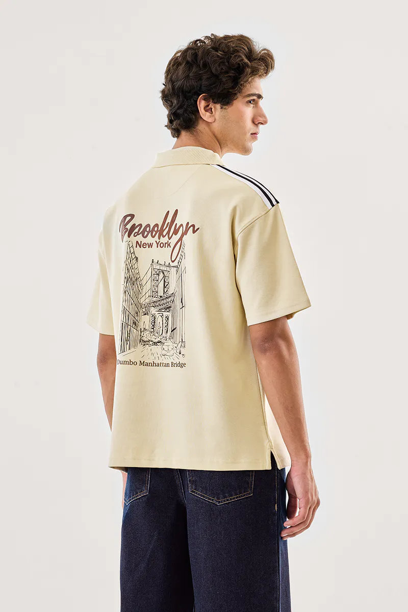 Brooklyn Graphic Polo T-Shirt – Beige - view 4
