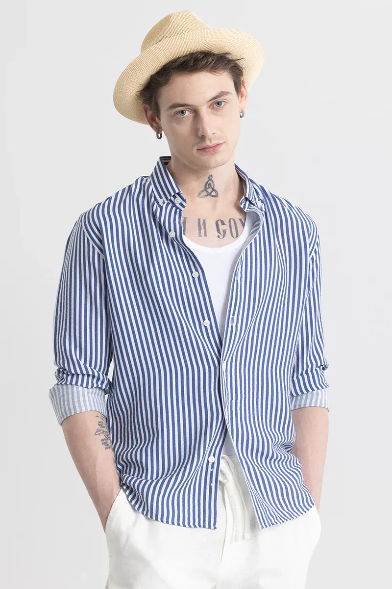 Fit Shirt – Blue & White Vertical Stripe - view 3
