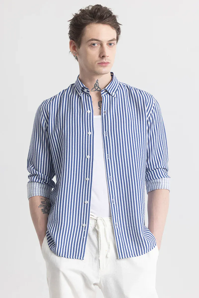 Fit Shirt – Blue & White Vertical Stripe