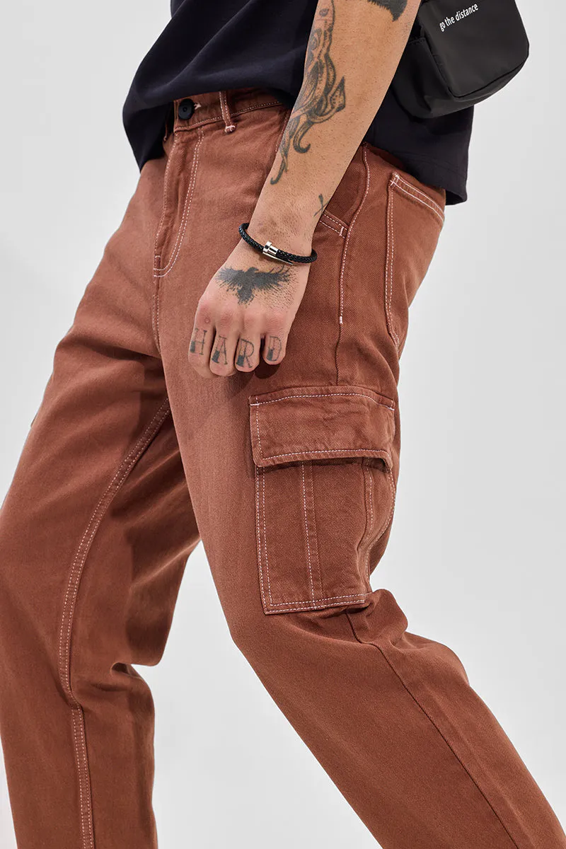 Rust Brown Cargo Jeans - view 4